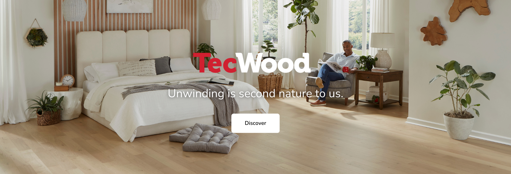 TecWood Flooring promotion featuring a bright and open room with durable floors