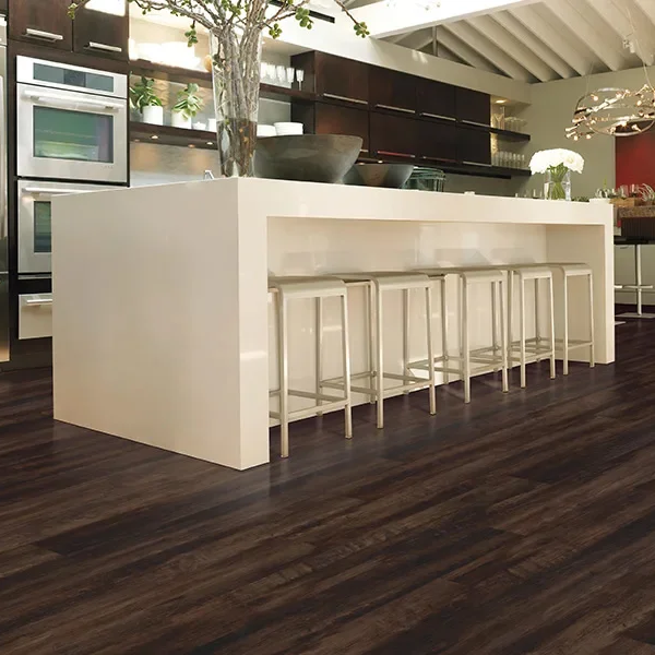 Luxury vinyl flooring installed in contemporary kitchen